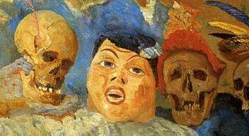 James Ensor: detail from Pierrot and Skeletons [1907]